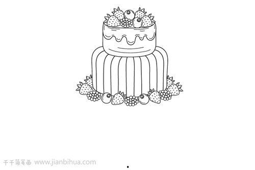 简笔画网红水果蛋糕,简约线条勾勒出的甜蜜诱惑